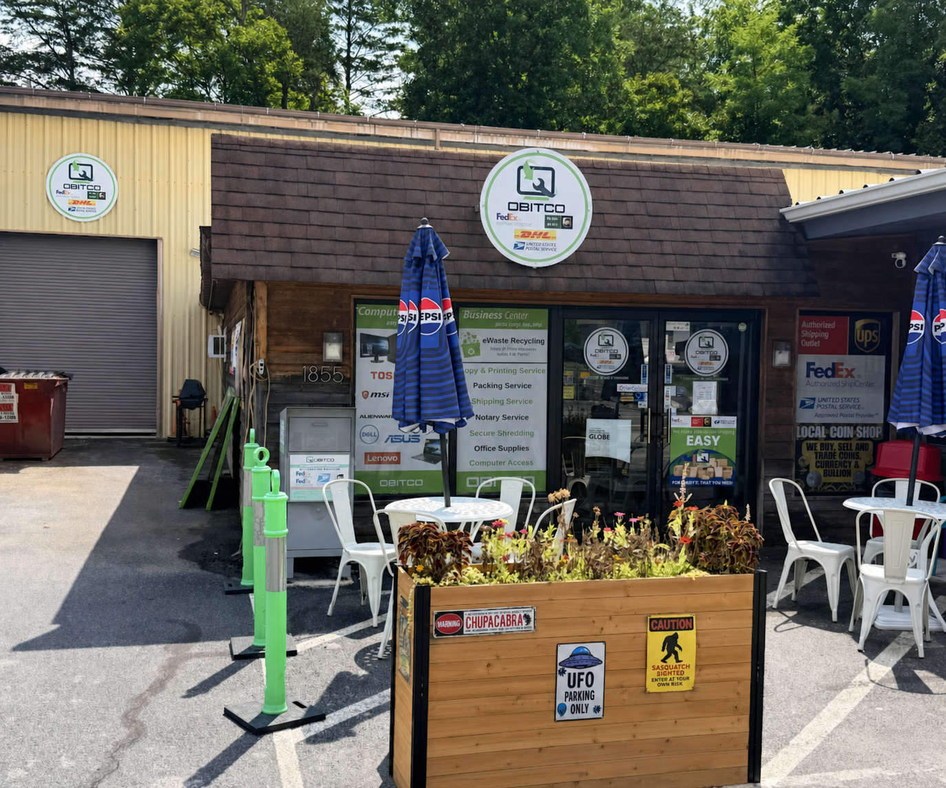 The OBITCO storefront at 1855 Valley Road in Berkeley Springs, West Virginia